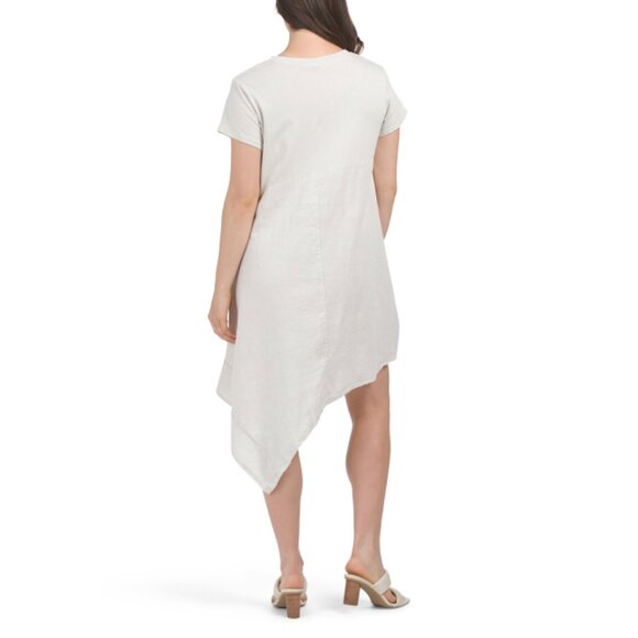 BLUE NAVY  Italy Linen Blend Knit Mix Media Short Sleeve Mini Dress - Picture 2 of 2